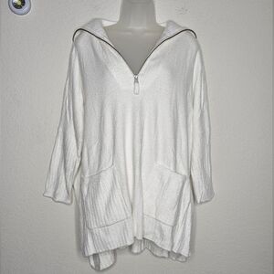 NWT Barefoot Dreams CozyChic Lite Half Zip Rolled Edge Tunic Sea Salt Soft S/M
